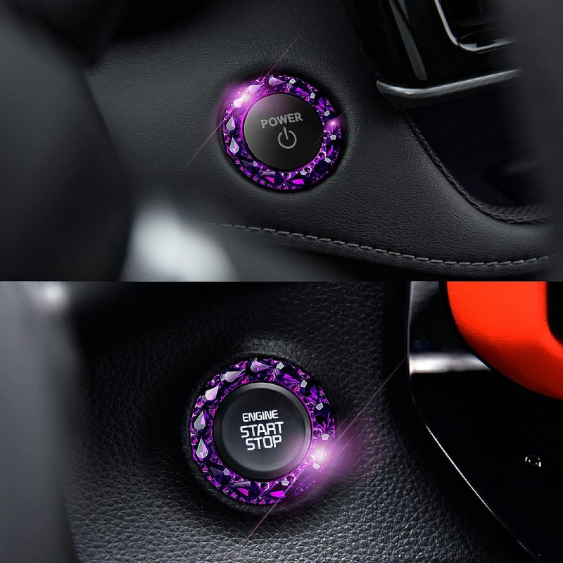 Murimt Bling Car Button Start Button Cover/Sticker for Wowen, Car Engine Start Stop Trim Ring, Shiny Crystal Rhinestone Key Ignition and Knob Ring (Gem Purpler)… - Image 5